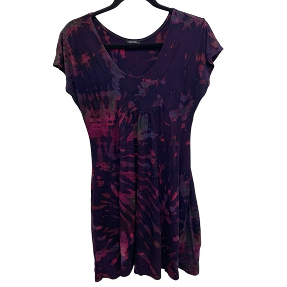 Dharma imports women’s stretchy rayon dress tie dye hippie boho M/L purple - Picture 1 of 9